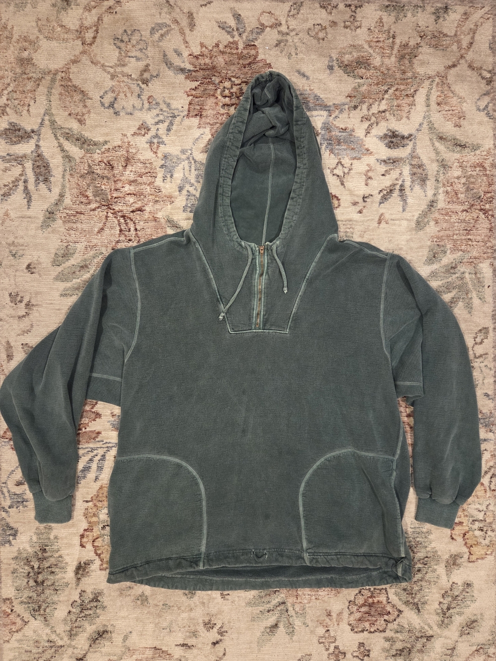 Vintage Non Fiction Washed Slate Green Quarter-Zip Hoodie